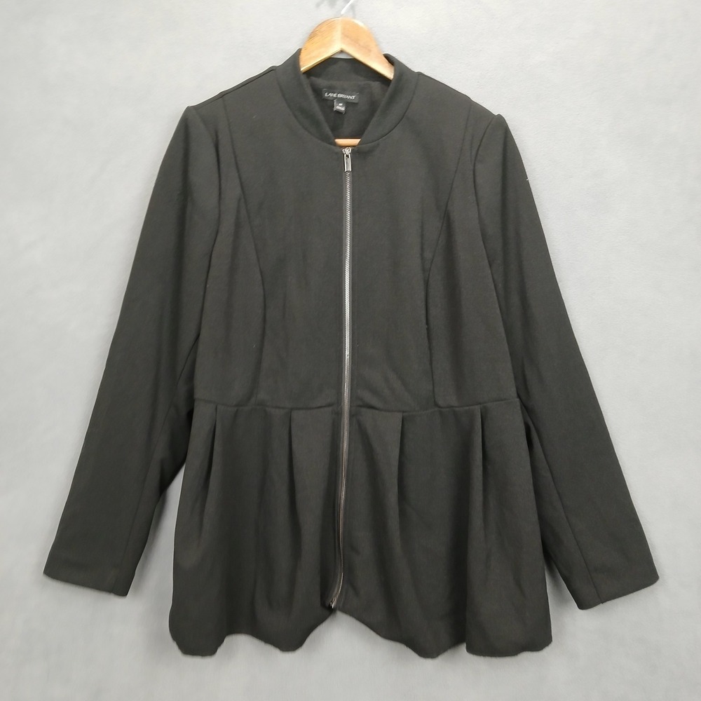 Lane Bryant Peplum Jacket Womens 20 Black Stretch Pleated Bomber Neck Full Zip